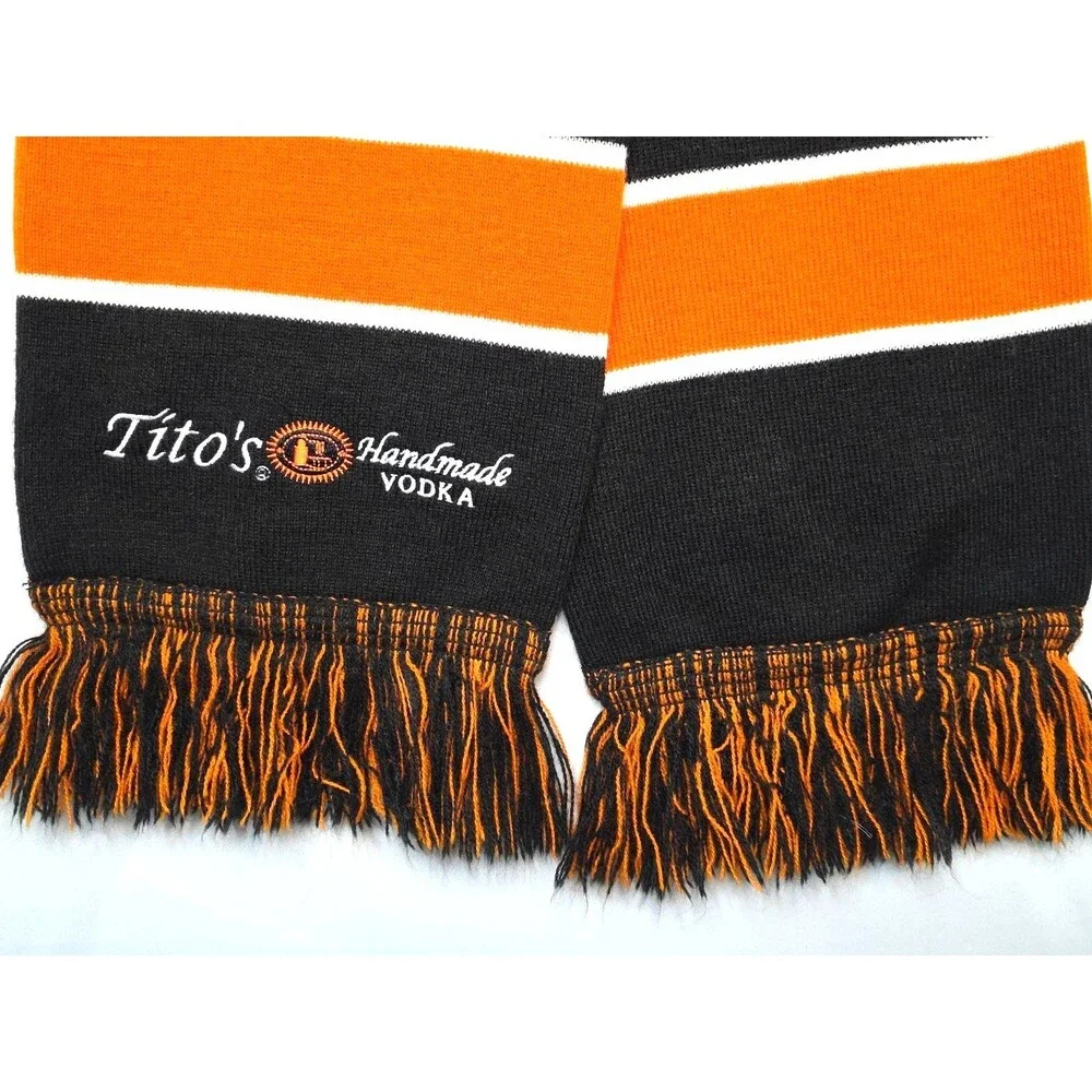 Tito's Handmade Vodka Embroidered Logo Promotional Winter Scarf Orange Black